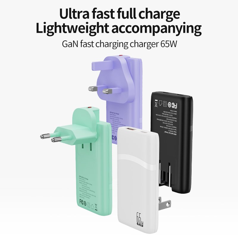 multi port usb a+usb c ultra slim 65w gan charger
