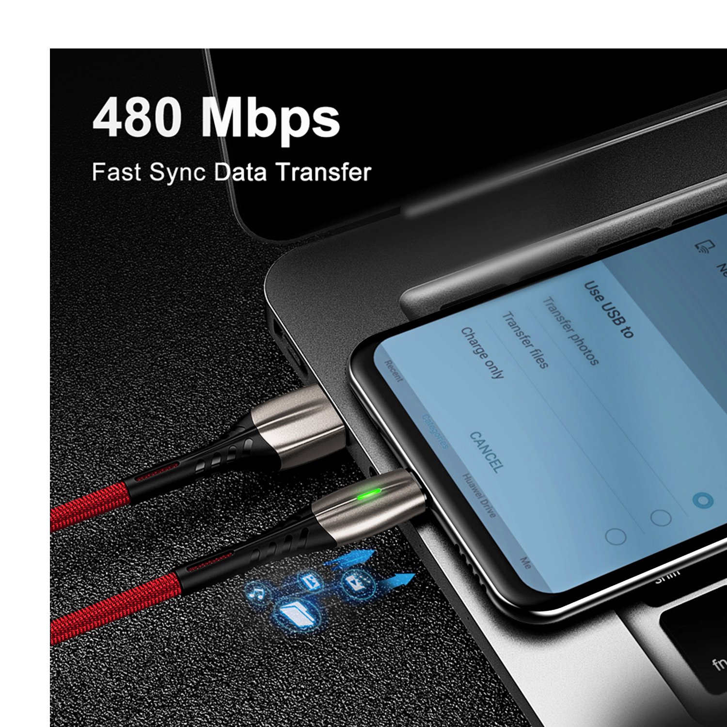 led zinc alloy fast charging cable