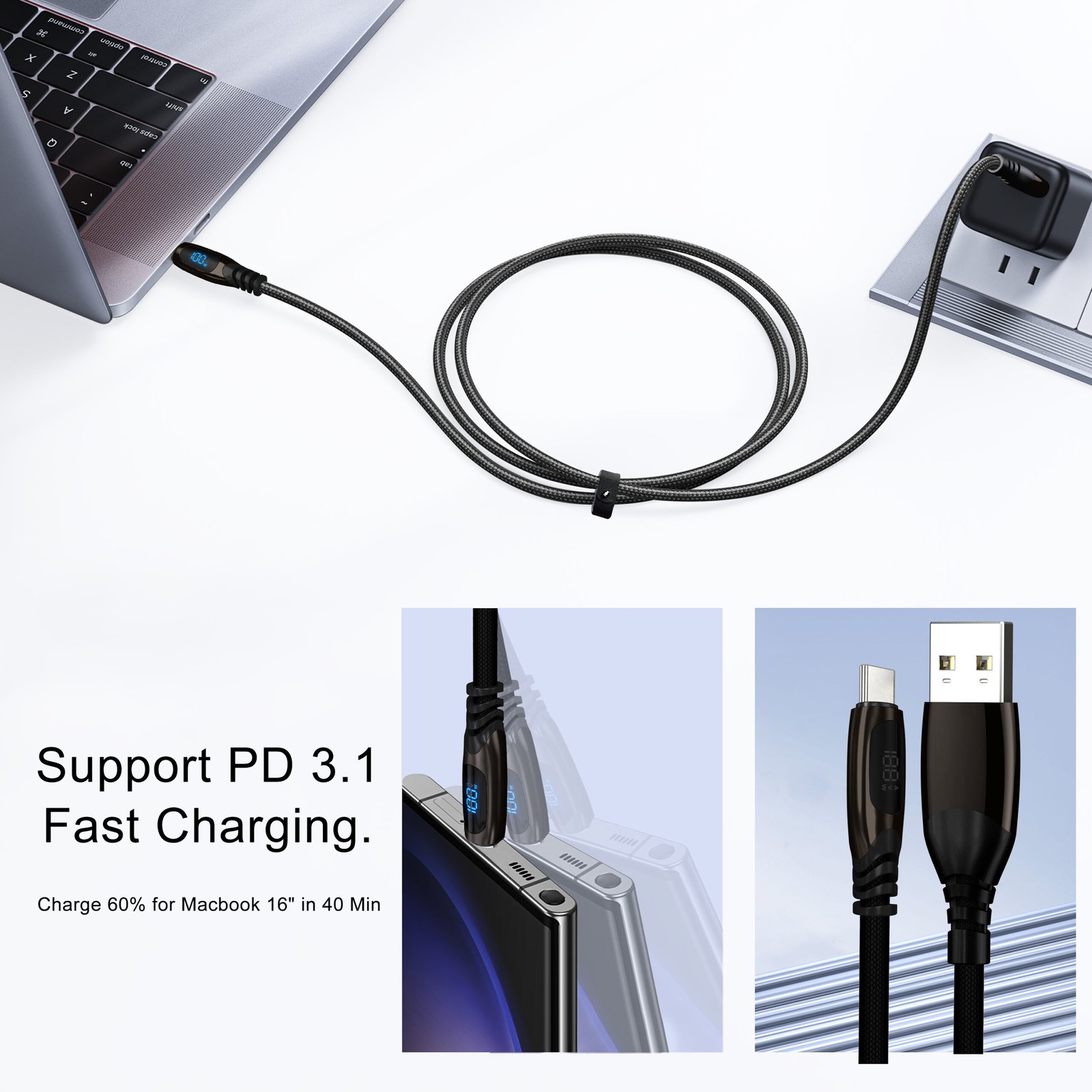 100w display fast charging data cable